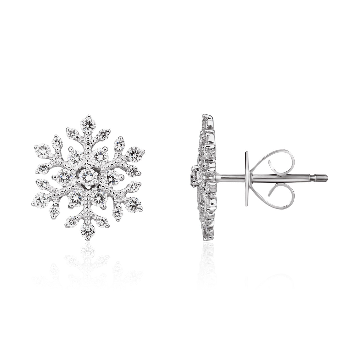 18ct White Gold Natural Diamond Snowflake Stud Earrings — 12mm