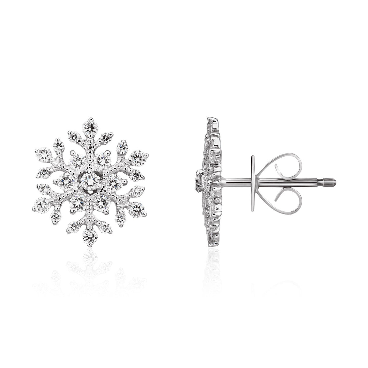 18ct White Gold Natural Diamond Snowflake Stud Earrings — 12mm