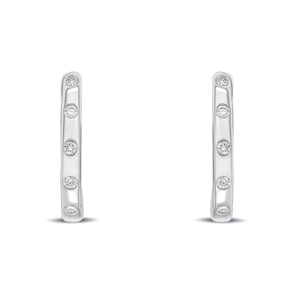 18ct White Gold Round Natural Diamond Flush Set Oval Hinged Huggie Hoop Earrings