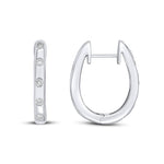 18ct White Gold Round Natural Diamond Flush Set Oval Hinged Huggie Hoop Earrings