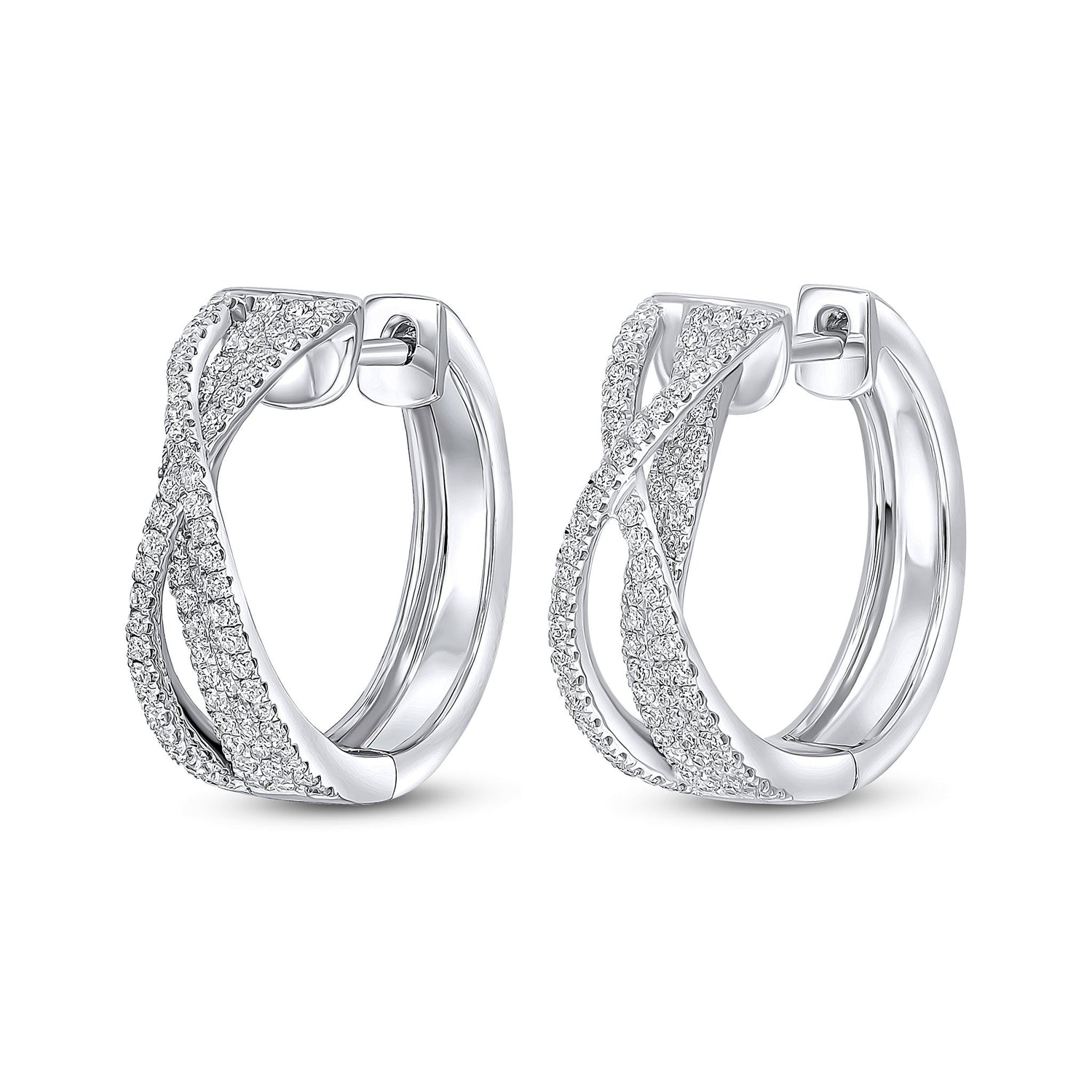 18ct White Gold Natural Diamond Cross-Over Huggie Hoop Earrings