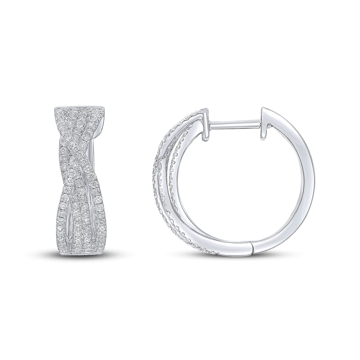 18ct White Gold Natural Diamond Cross-Over Huggie Hoop Earrings