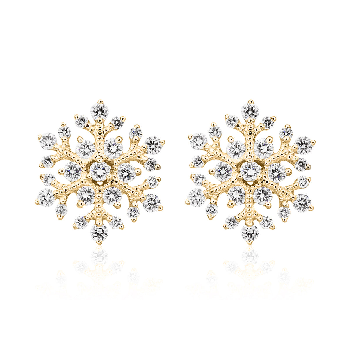 18ct Yellow Gold Natural Diamond Snowflake Stud Earrings — 12mm