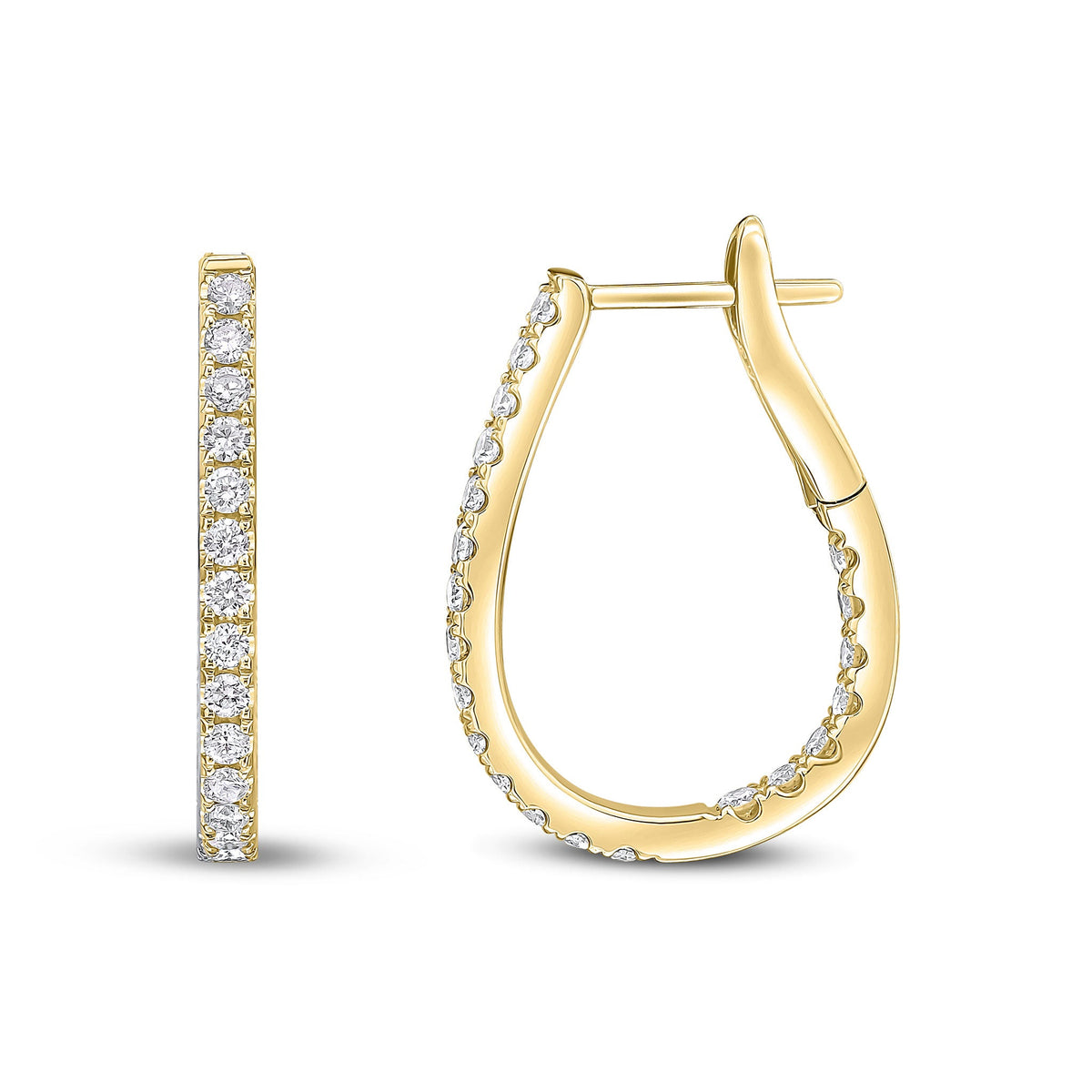 18ct Yellow Gold Natural Diamond Claw Set Horseshoe Hoop Earrings — 0.70ct