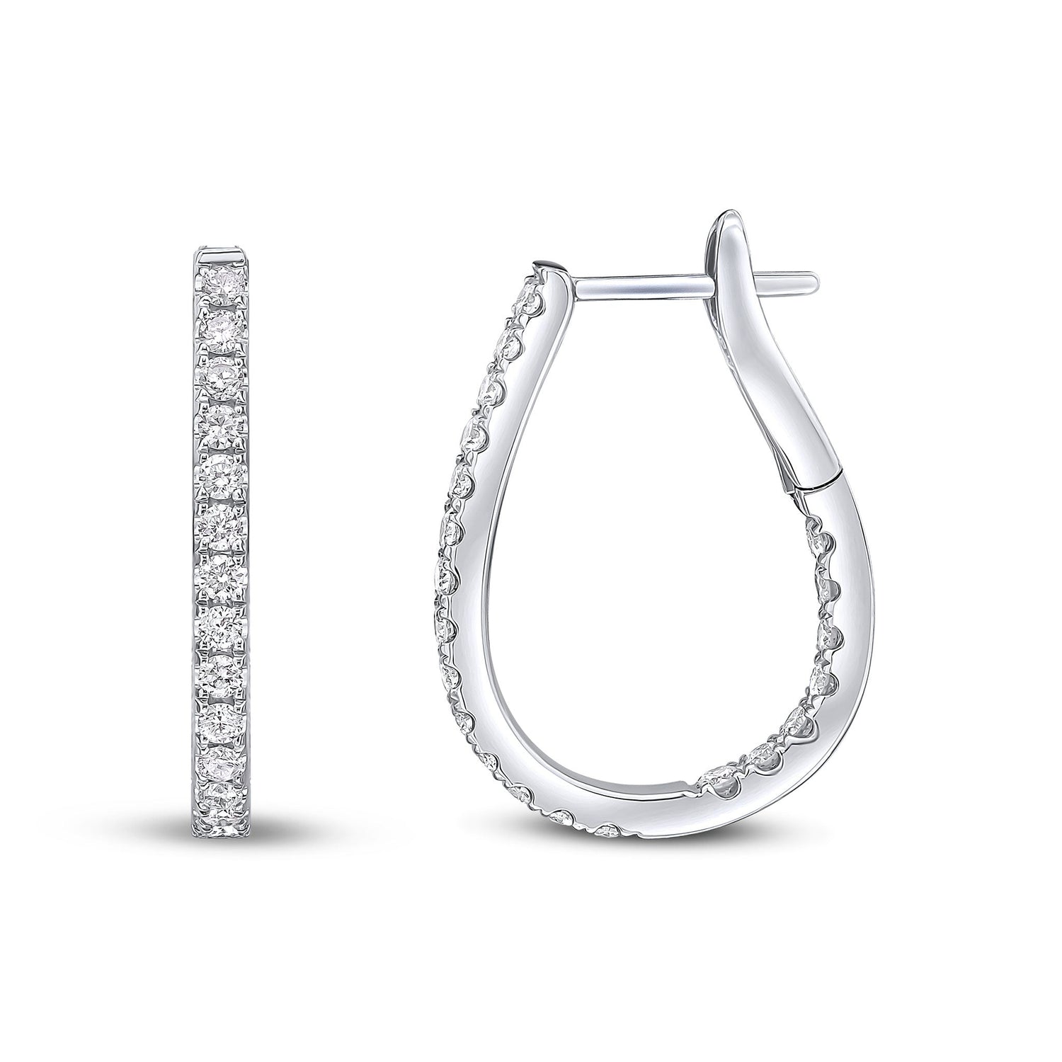 18ct White Gold Full Natural Diamond Horseshoe Hoop Earrings — 21mm
