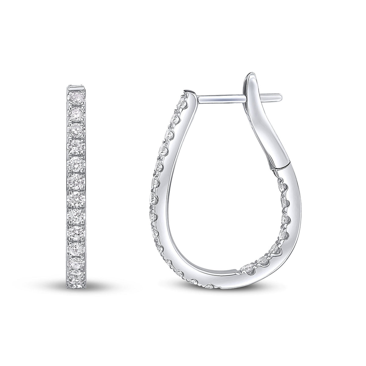 18ct White Gold Natural Diamond Claw Set Horseshoe Hoop Earrings — 0.70ct