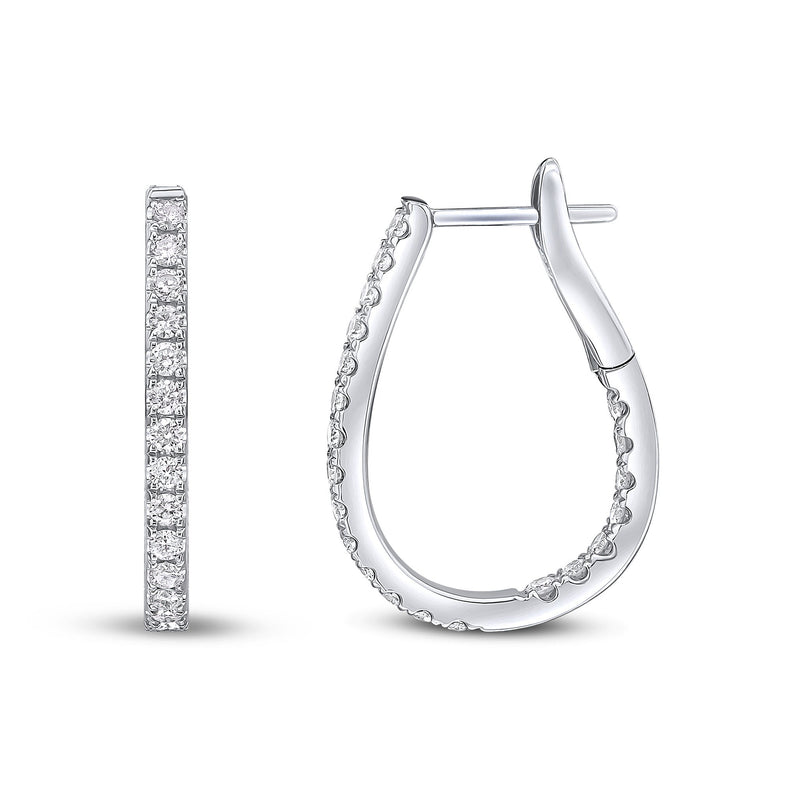 18ct White Gold Natural Diamond Claw Set Horseshoe Hoop Earrings — 0.70ct