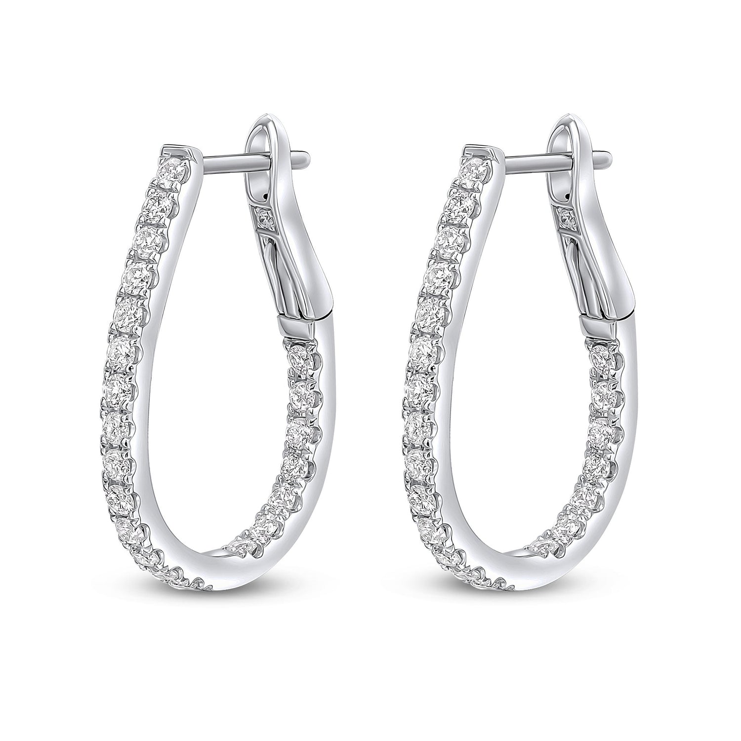 18ct White Gold Full Natural Diamond Horseshoe Hoop Earrings — 21mm
