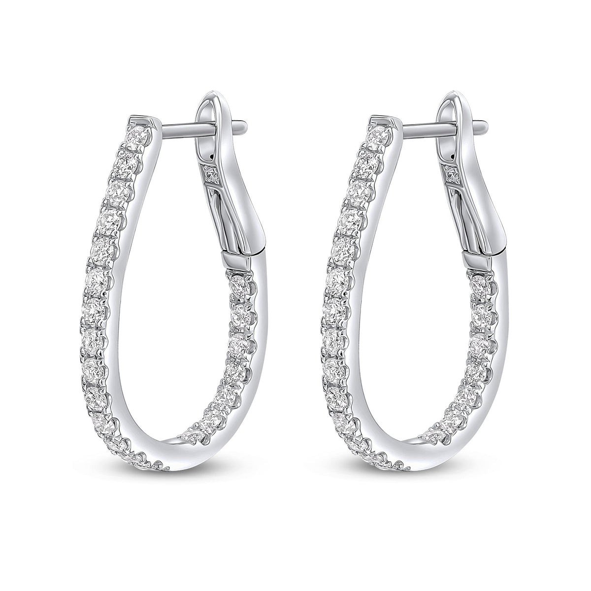 18ct White Gold Natural Diamond Claw Set Horseshoe Hoop Earrings — 0.70ct