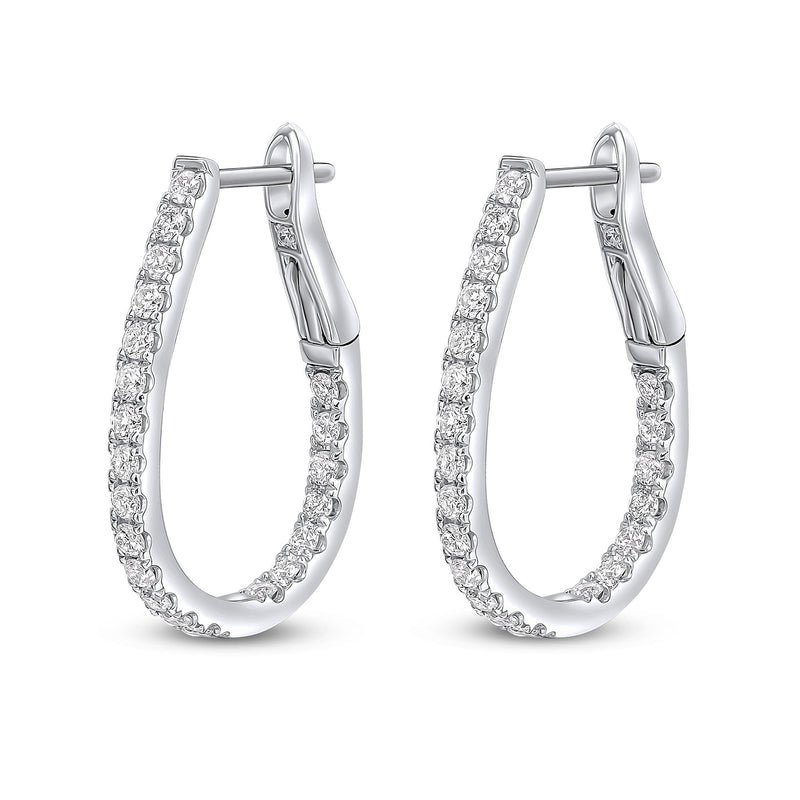 18ct White Gold Natural Diamond Claw Set Horseshoe Hoop Earrings — 0.70ct