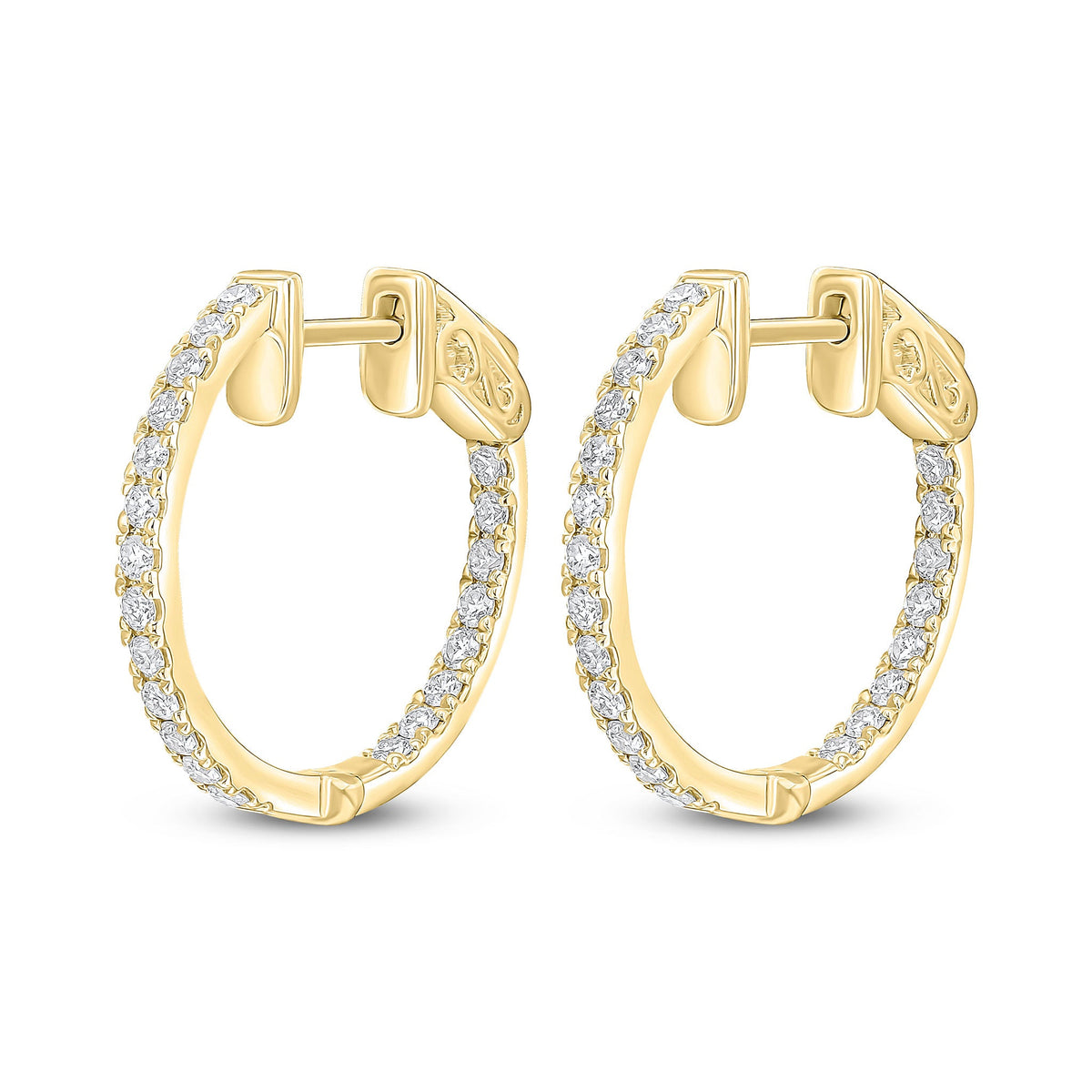 18ct Yellow Gold Natural Diamond Claw Set Full Hoop Earrings — 0.50ct