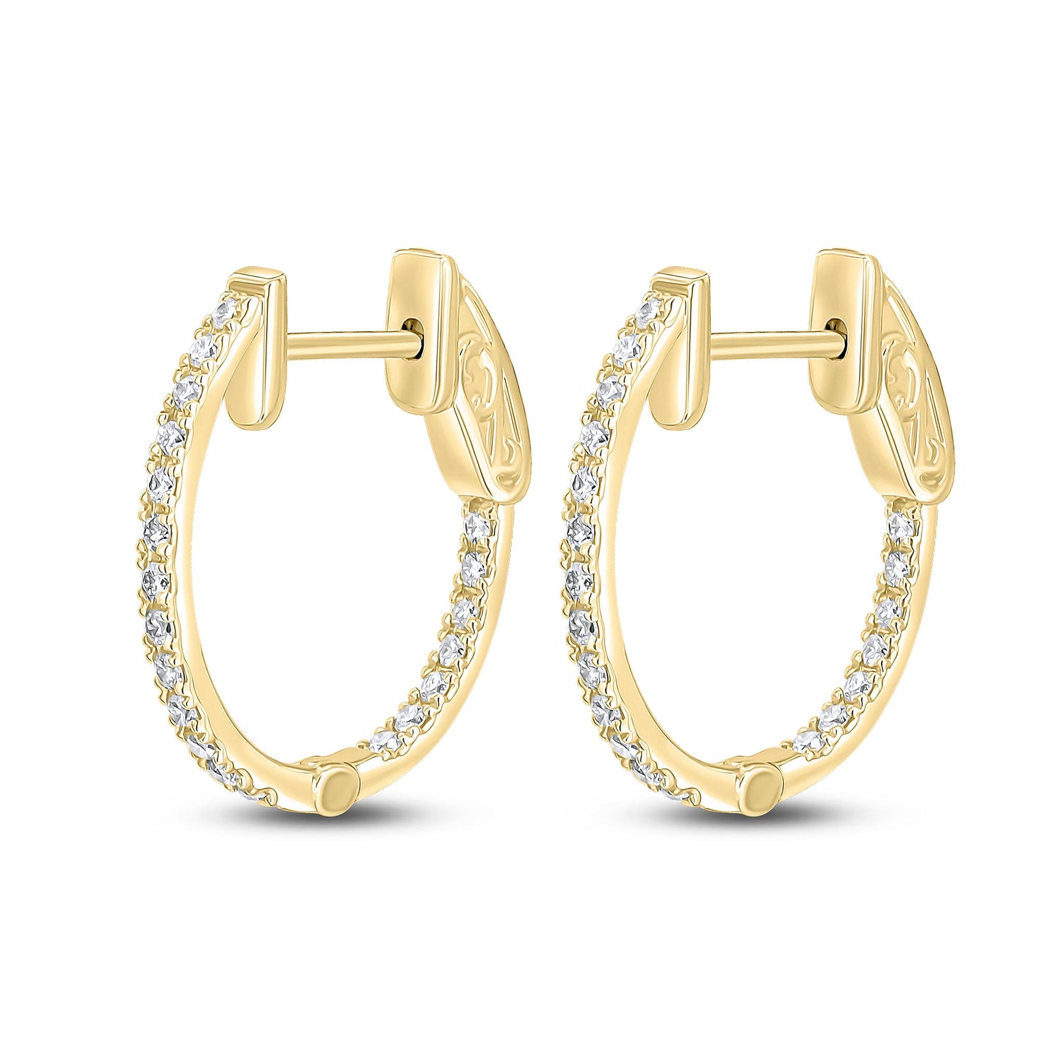 18ct Yellow Gold Oval Full Natural Diamond Hoop Earrings — 17x15mm