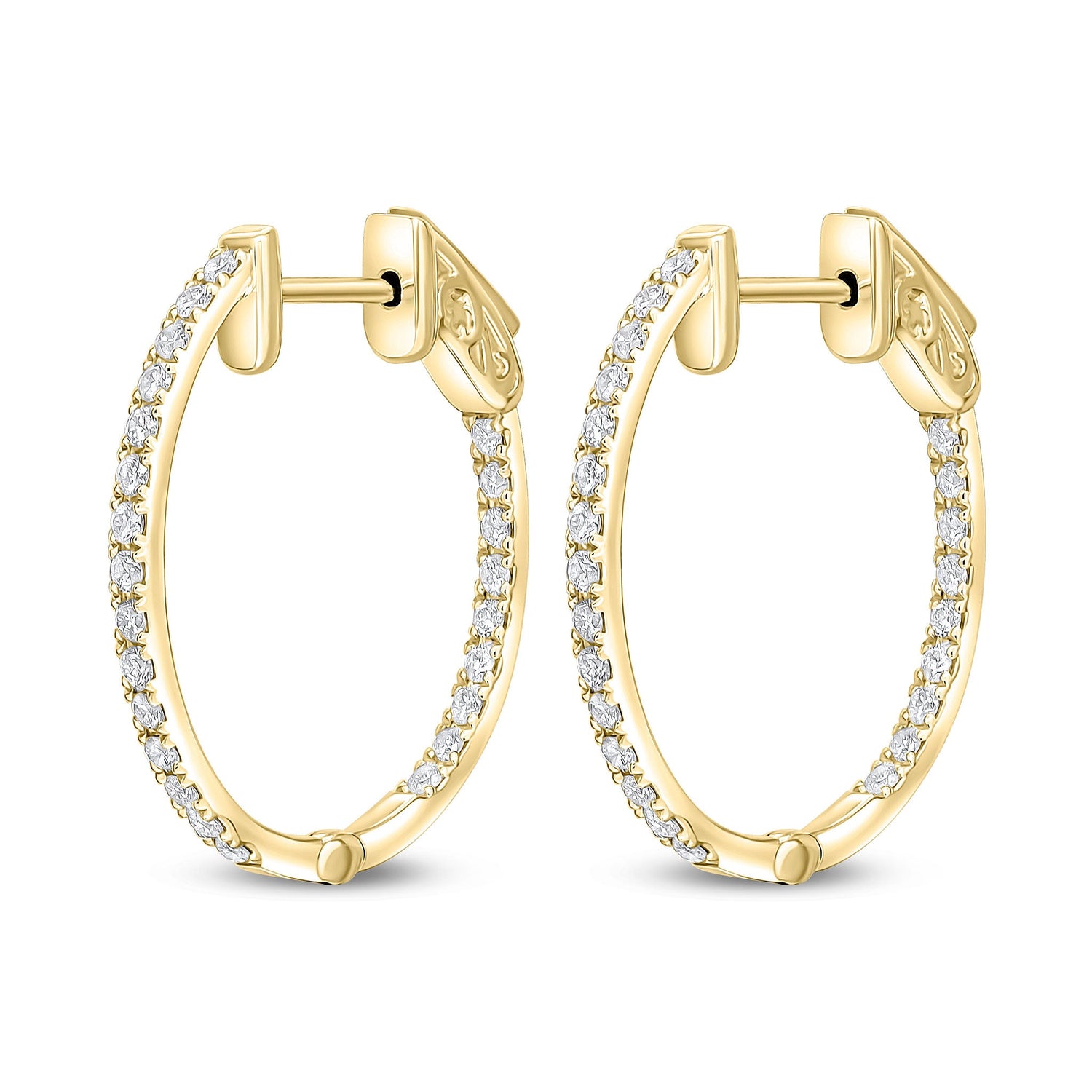 18ct Yellow Gold Oval Full Natural Diamond Hoop Earrings — 22x19mm