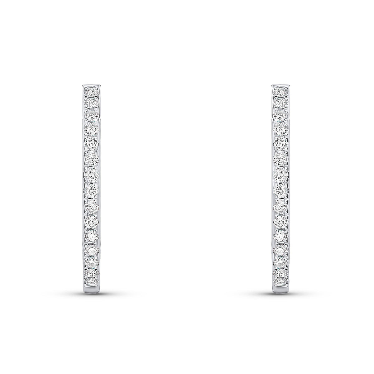 18ct White Gold Oval Full Natural Diamond Hoop Earrings