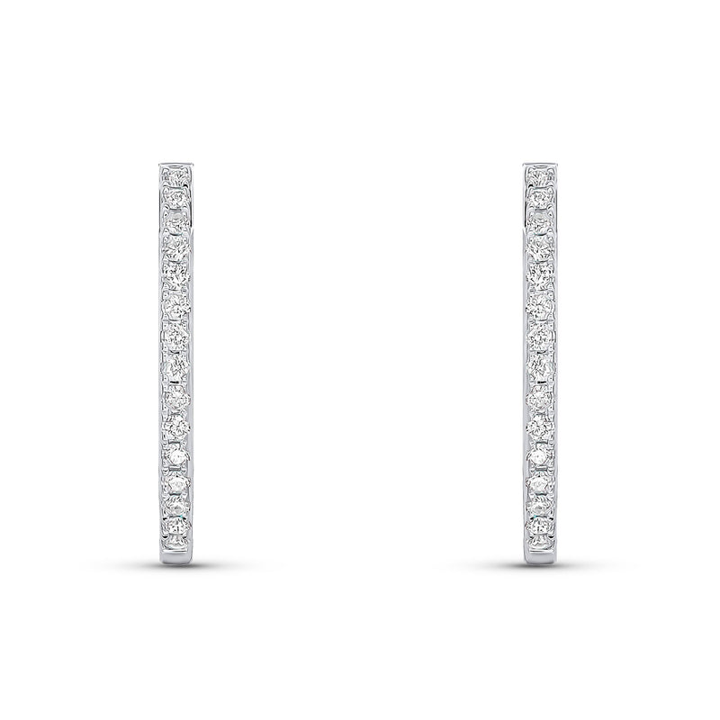 18ct White Gold Oval Full Natural Diamond Hoop Earrings
