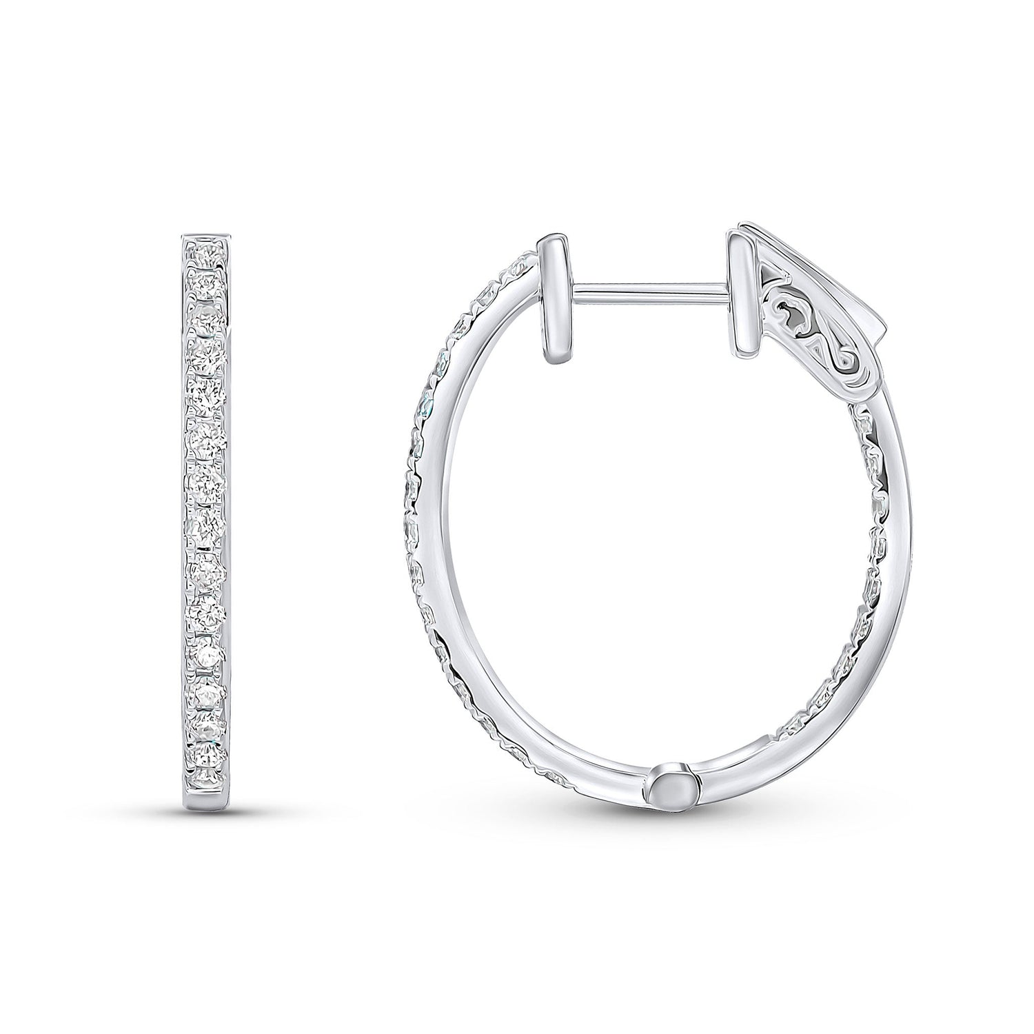 18ct White Gold Oval Full Natural Diamond Hoop Earrings — 22x19mm