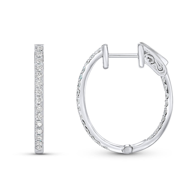 18ct White Gold Oval Full Natural Diamond Hoop Earrings