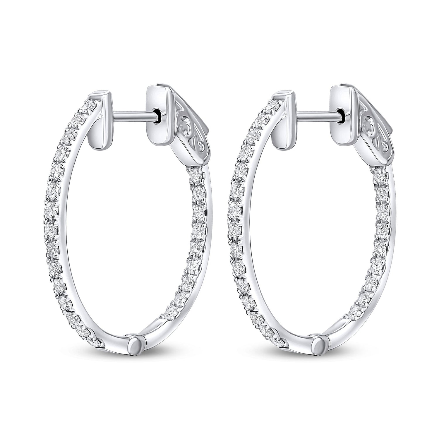 18ct White Gold Oval Full Natural Diamond Hoop Earrings — 22x19mm
