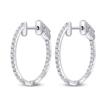 18ct White Gold Oval Full Natural Diamond Hoop Earrings
