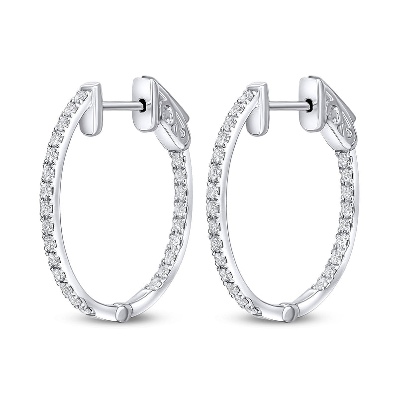 18ct White Gold Oval Full Natural Diamond Hoop Earrings
