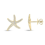 18ct Yellow Gold Natural Diamond Pave Set Starfish Stud Earrings — 13mm