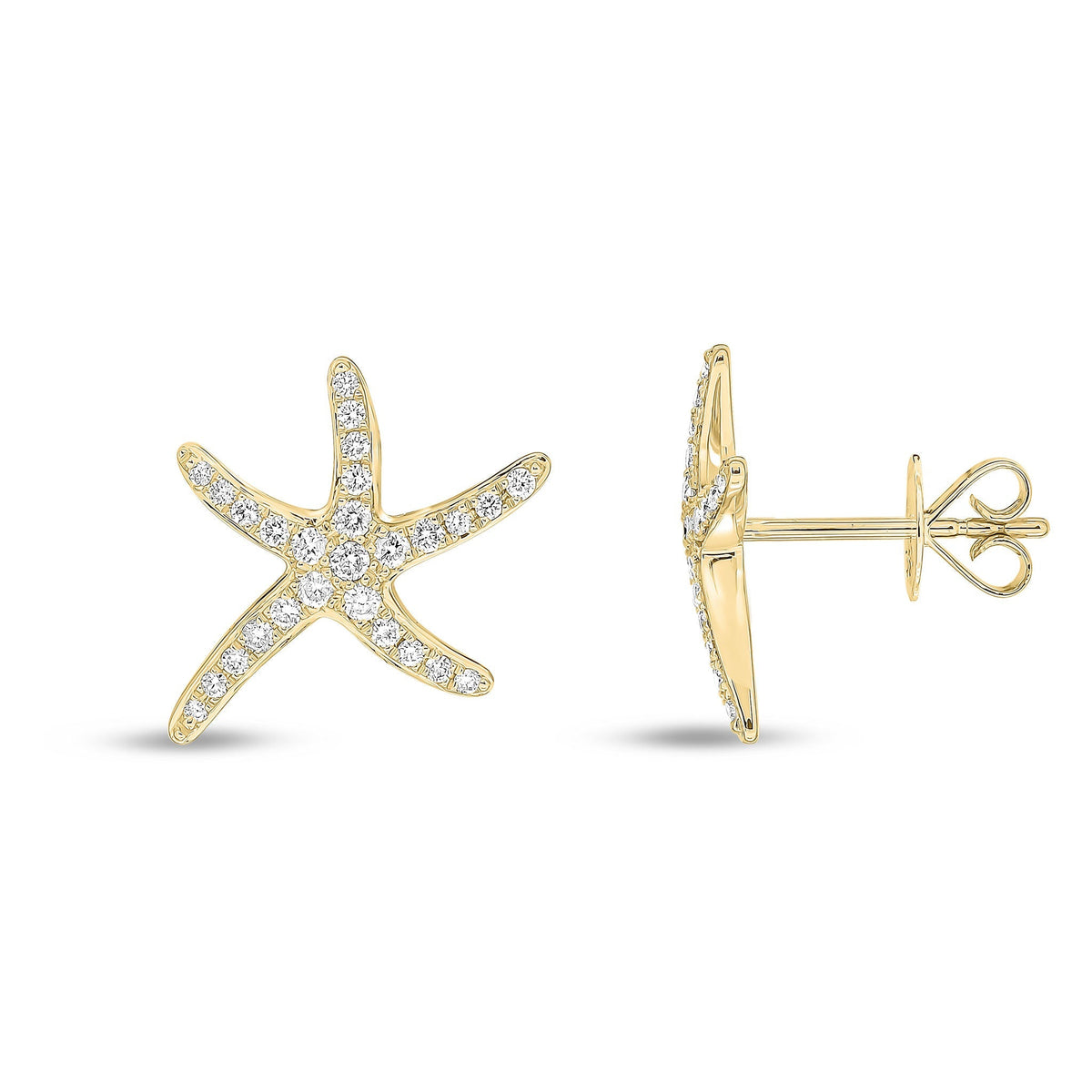18ct Yellow Gold Natural Diamond Pave Set Starfish Stud Earrings — 13mm