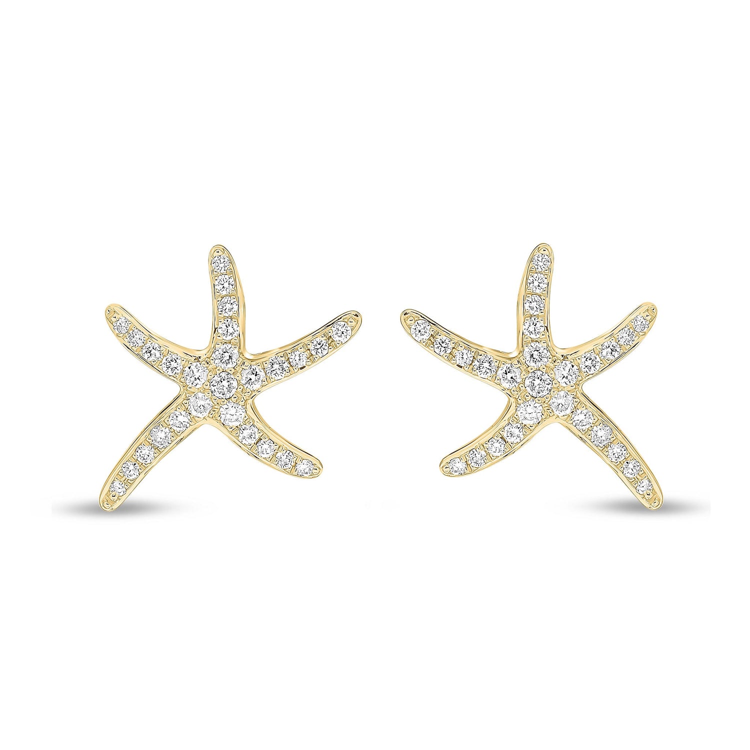 18ct Yellow Gold Natural Diamond Pave Set Starfish Stud Earrings — 13mm