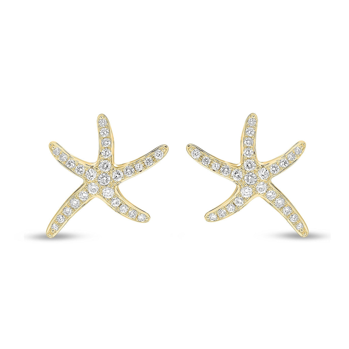 18ct Yellow Gold Natural Diamond Pave Set Starfish Stud Earrings — 13mm