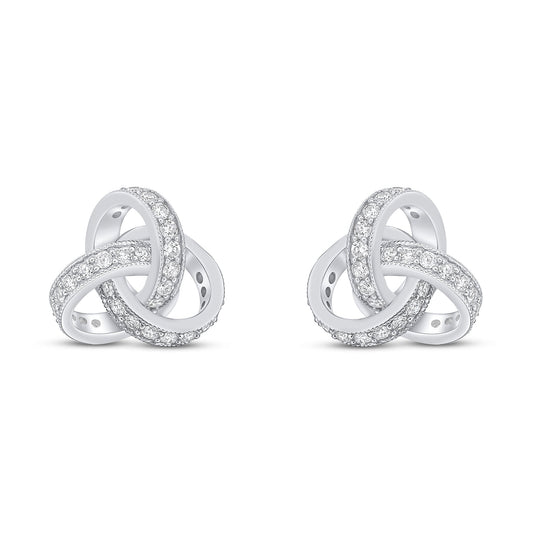 18ct White Gold Natural Diamond Knot Stud Earrings — 13mm