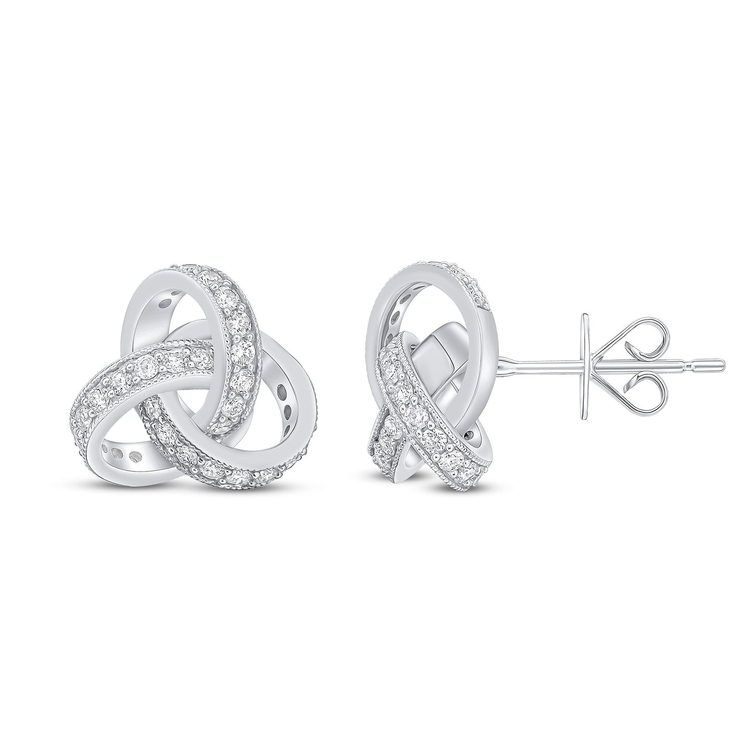 18ct White Gold Natural Diamond Knot Stud Earrings — 13mm