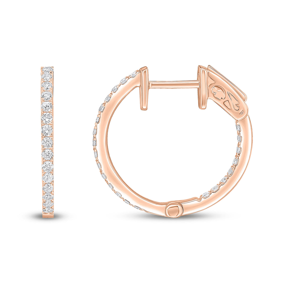 18ct Rose Gold Natural Diamond Claw Set Full Hoop Earrings — 0.35ct