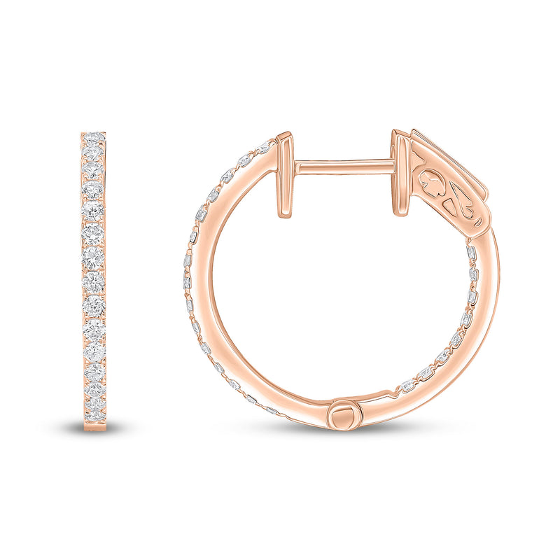 18ct Rose Gold Natural Diamond Claw Set Full Hoop Earrings — 0.35ct