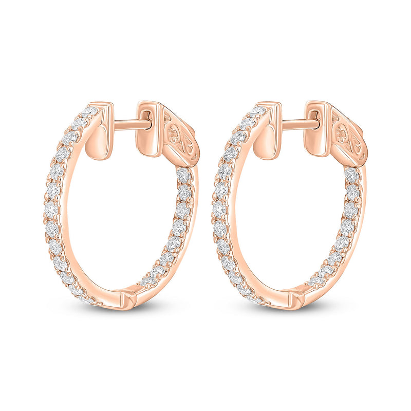 18ct Rose Gold Natural Diamond Claw Set Full Hoop Earrings — 0.50ct
