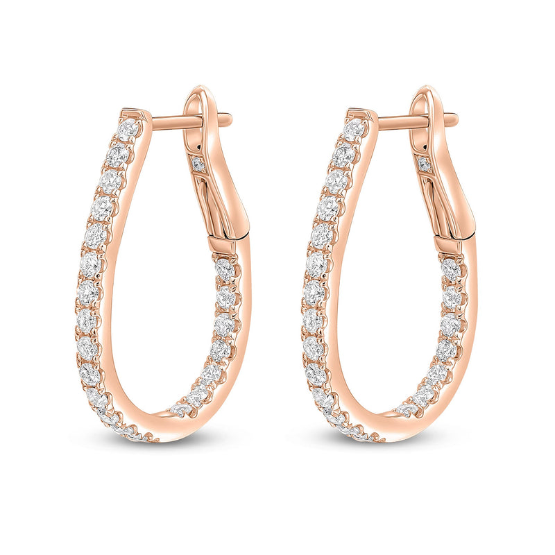 18ct Rose Gold Natural Diamond Claw Set Horseshoe Hoop Earrings — 0.70ct