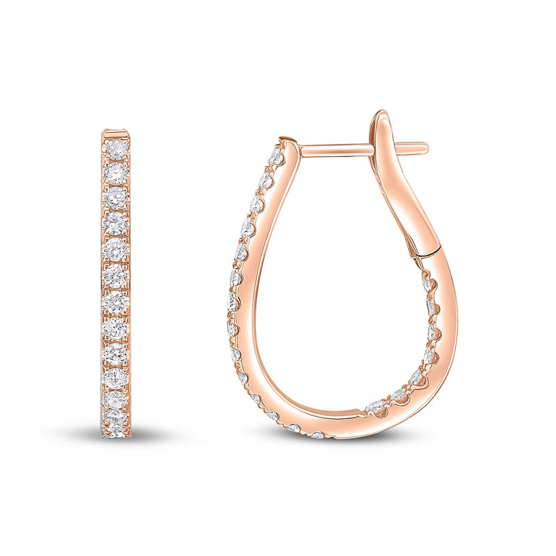18ct Rose Gold Natural Diamond Claw Set Horseshoe Hoop Earrings — 0.70ct