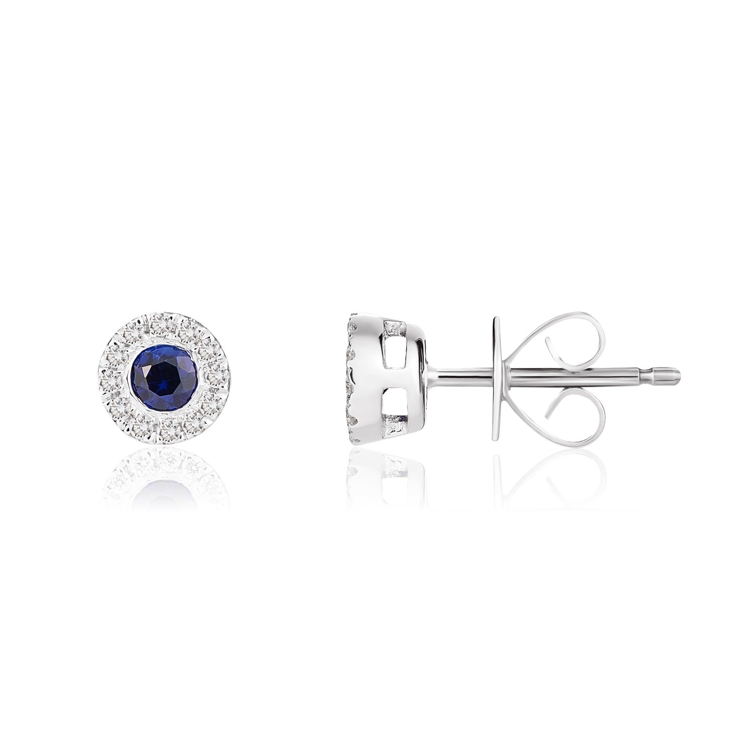18ct White Gold Round Natural Sapphire And Diamond Microset Cluster Earrings — 3mm