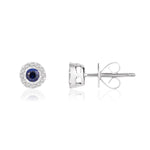 18ct White Gold Round Natural Sapphire & Diamond Cluster Stud Earrings — 3mm