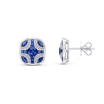 18ct White Gold Natural Sapphire & Diamond Shield Stud Earrings