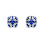 18ct White Gold Natural Sapphire & Diamond Shield Stud Earrings