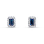 18ct White Gold Octagonal Natural Sapphire & Diamond Cluster Stud Earrings — 5x3mm