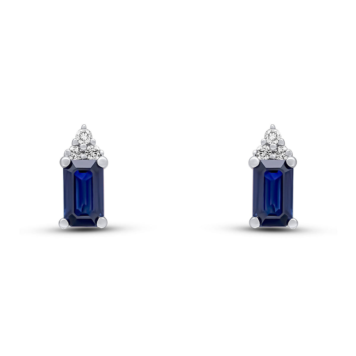 18ct Yellow and White Gold Octagonal Natural Sapphire & Diamond Trefoil Stud Earrings — 5x3mm