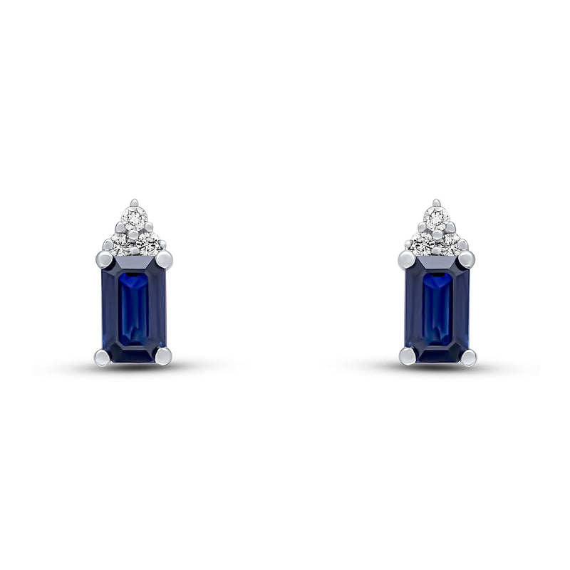 18ct Yellow and White Gold Octagonal Natural Sapphire & Diamond Trefoil Stud Earrings — 5x3mm