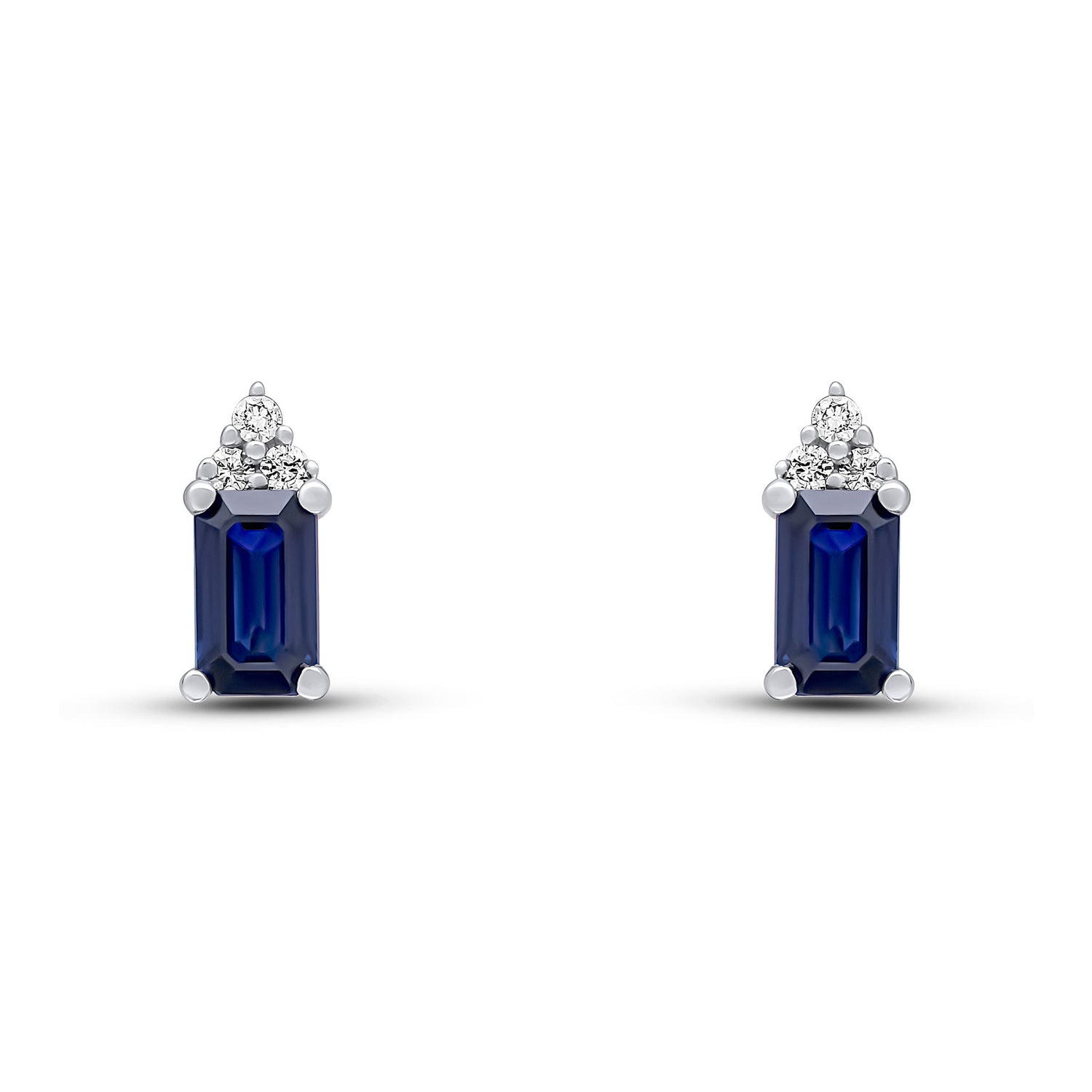 18ct Yellow and White Gold Octagonal Emerald Cut Natural Sapphire and Diamond Trefoil Earrings — 5x3mm