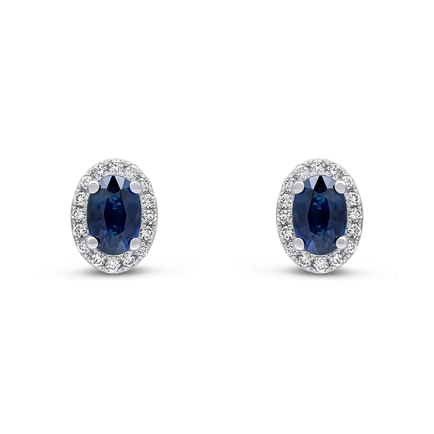 18ct White Gold Oval Sapphire & Diamond Halo Stud Earrings