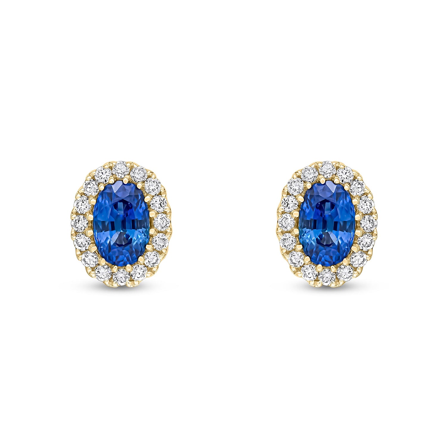 18ct Yellow Gold Oval Sapphire & Diamond Cluster Stud Earrings