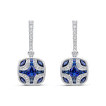 18ct White Gold Natural Sapphire & Diamond Shield and Diamond Line Top Drop Earrings