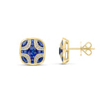 18ct Yellow Gold Natural Sapphire & Diamond Shield Stud Earrings