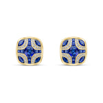 18ct Yellow Gold Natural Sapphire & Diamond Shield Stud Earrings