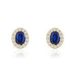 18ct Yellow Gold Oval Natural Sapphire & Diamond Microset Cluster Stud Earrings — 4x3mm