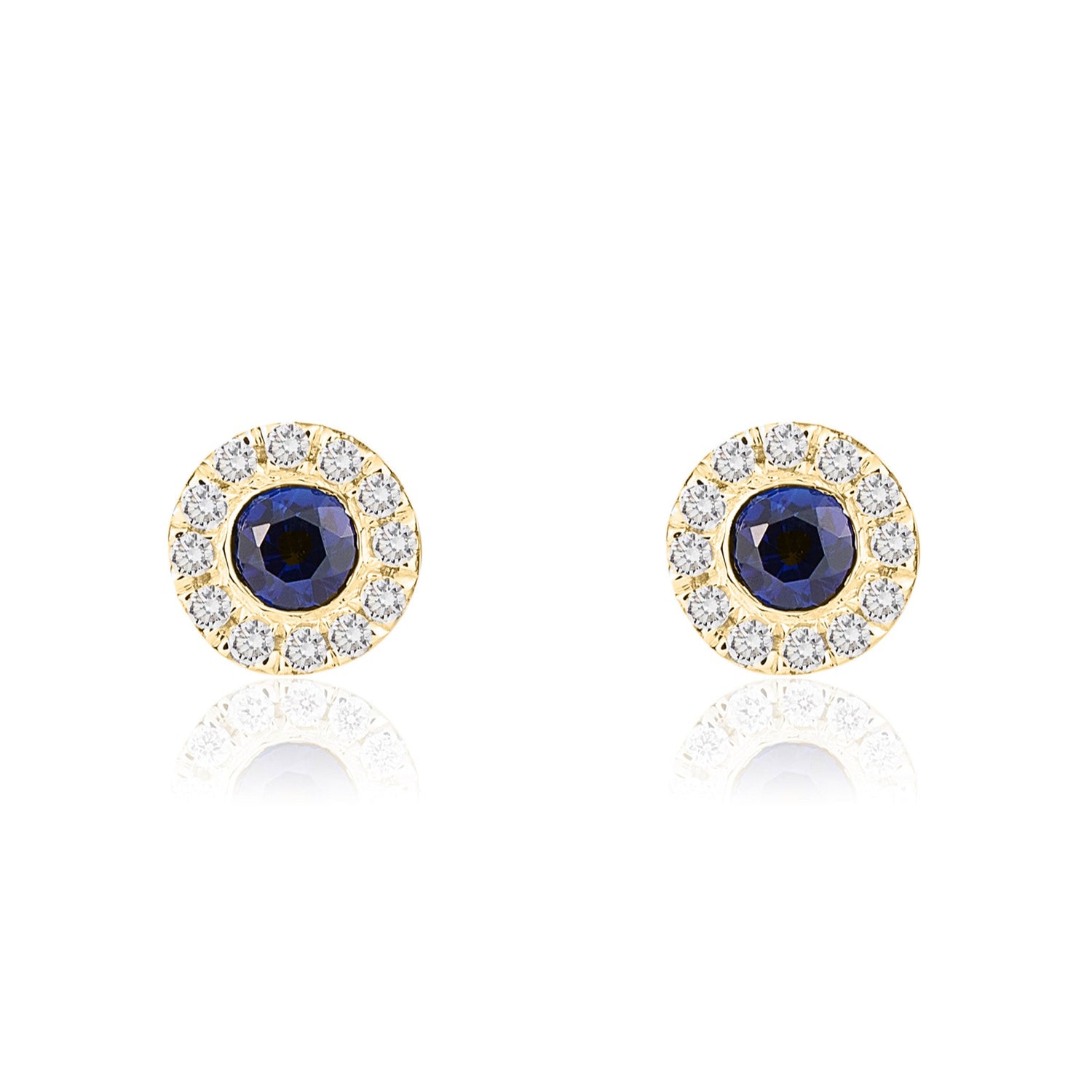 18ct Yellow Gold Round Natural Sapphire and Diamond Cluster Earrings — 3mm